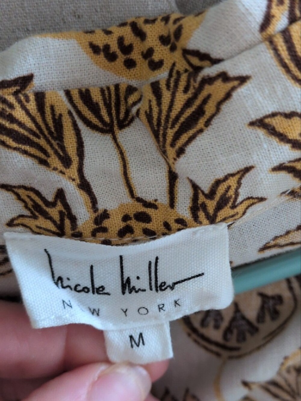 Nicole Miller Short-Sleeve Button-Front Top - Mustard on Cream Floral - Picture 3 of 3